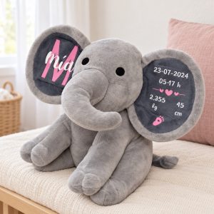 Elefante natalicio personalizado de 24 cm en su fotografía de ejemplo