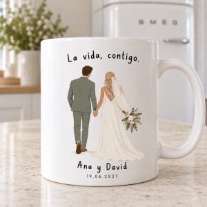 Taza de novios La vida contigo en su fotografía de ejemplo