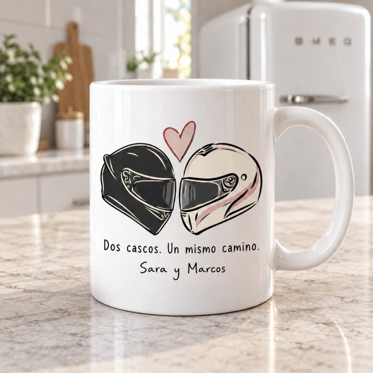 Taza Dos cascos un mismo camino en su fotografía de ejemplo