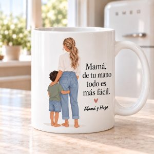 Taza Mamá de tu mano todo es más fácil en su fotografía de ejemplo