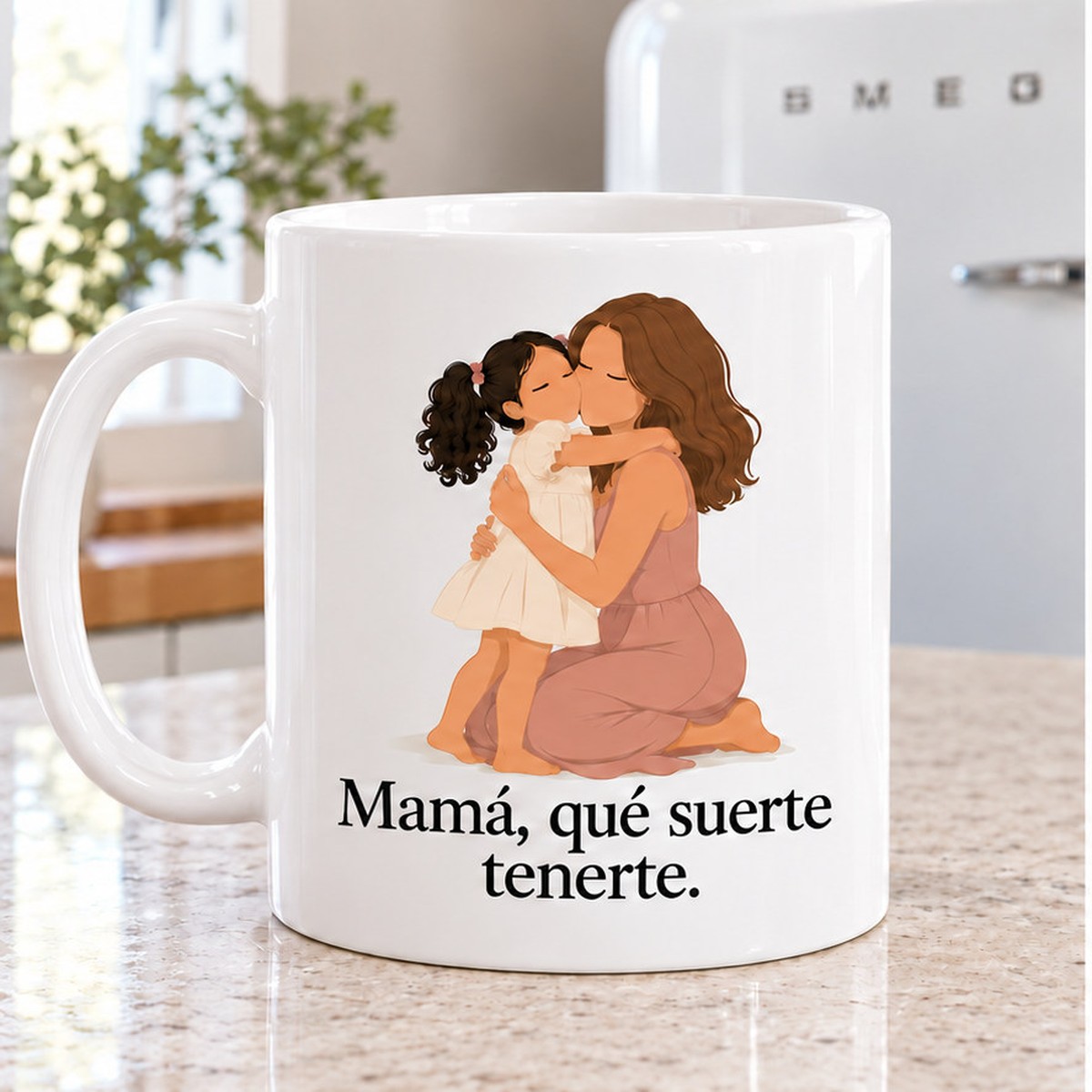 Parte delantera de taza mamá qué suerte tenerte