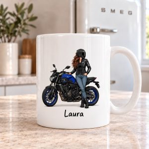 Taza motera personalizada con su moto en su fotografía de ejemplo