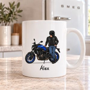 Taza motero personalizada con su moto en su fotografía de ejemplo