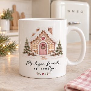 Taza navideña Mi lugar favorito es contigo en su fotografía de ejemplo