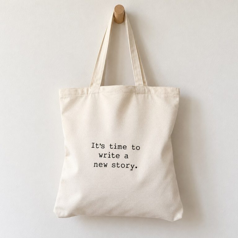 Tote bag It’s time to write a new story en su fotografía de ejemplo