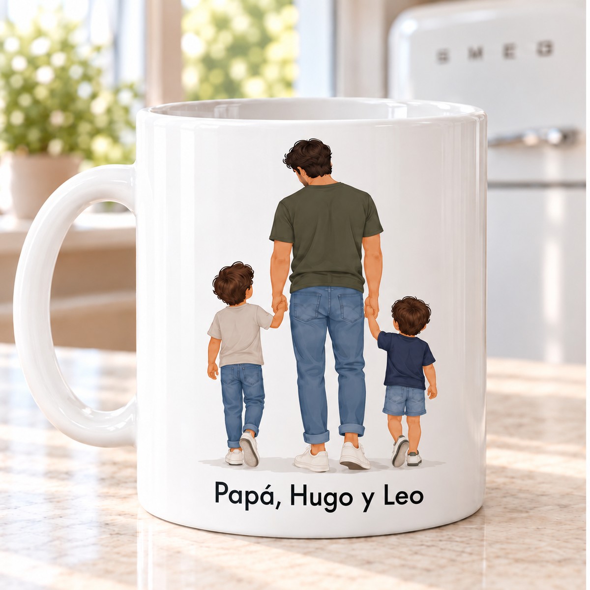 Taza Papá contigo los días normales son una aventura, variante 2 niños