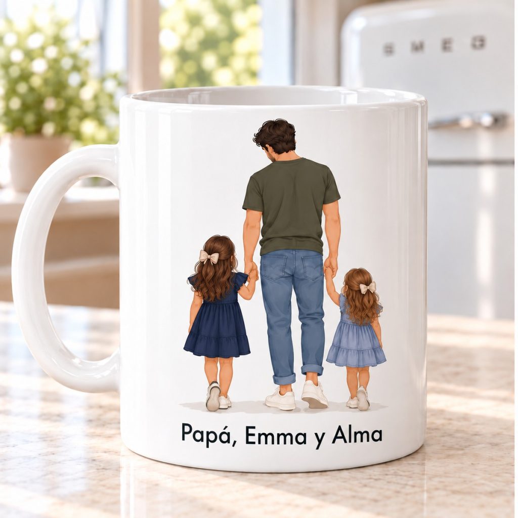 Taza Papá contigo los días normales son una aventura, variante 2 niñas