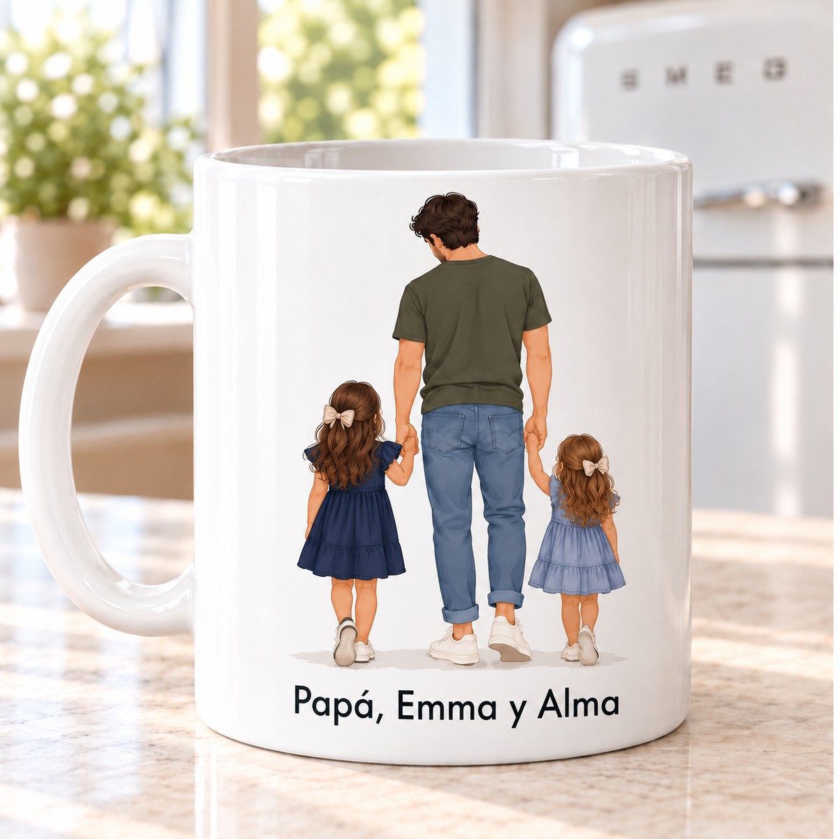 Taza Papá contigo los días normales son una aventura, variante 2 niñas