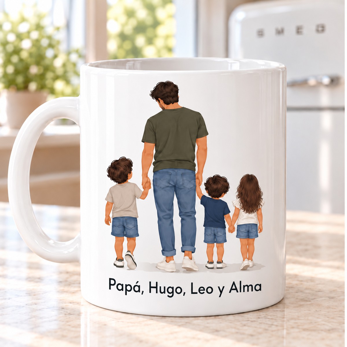 Taza Papá contigo los días normales son una aventura, variante 3 peques