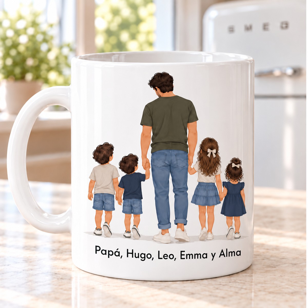 Taza Papá contigo los días normales son una aventura, variante 4 peques